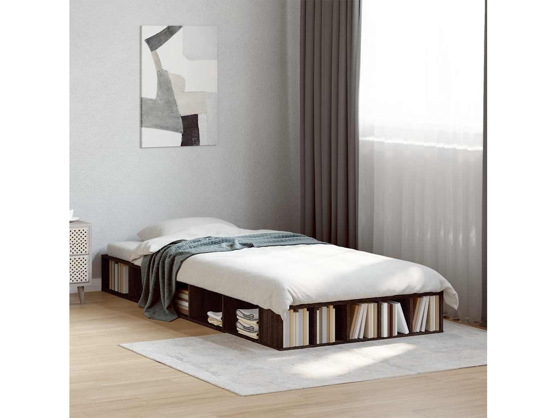Vidaxl Estrutura de Cama 90x190 Cm Derivados Madeira Carvalho Castanho