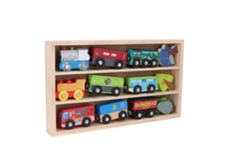 Conjunto de trem de madeira 2026 para crianças, brinquedo leve, seguro e colorido com caixa de exibição para meninos e meninas.