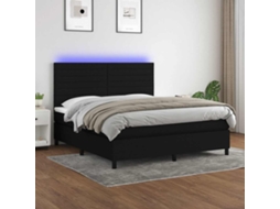 Vidaxl Cama Box Spring C/ Colchão E Led 180x200 Cm Tecido Preto