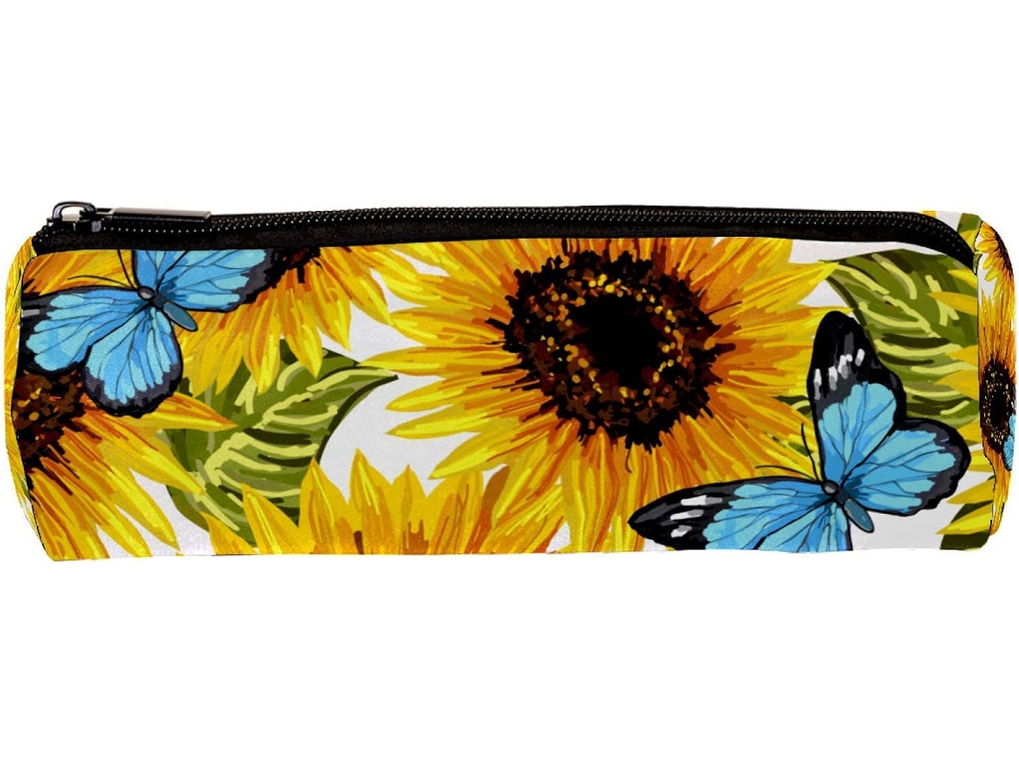 Estojo para lápis com estampa de girassol, material escolar, organizador de mesa, essencial.