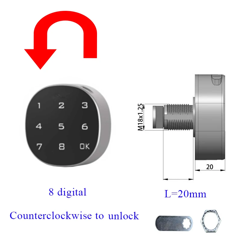 (anti-horário) Material De Liga De Zinco Teclado Inteligente Toque Digital Senha Armário Porta Gaveta Bloqueio