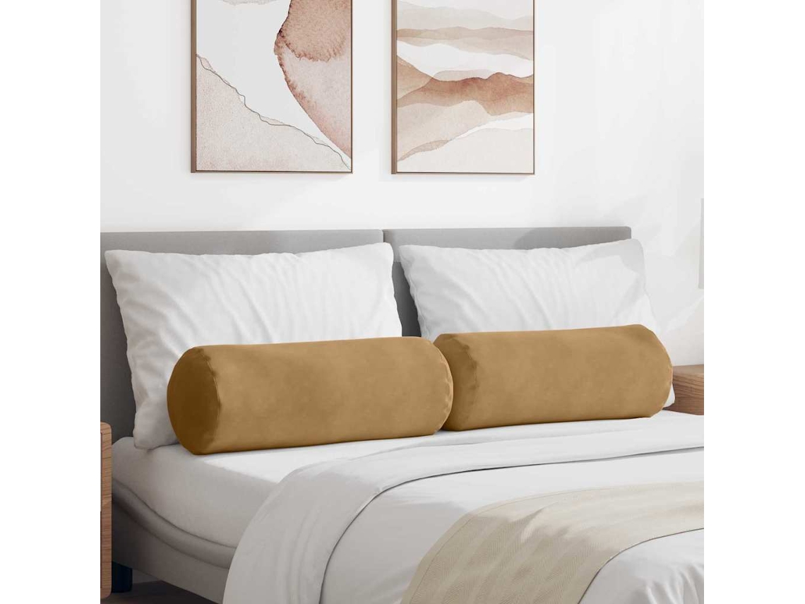 Vidaxl Almofadas De Apoio 2 Pcs Castanho Ø 25 X 70 Cm
