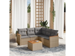 Vidaxl 6 Pcs Conjunto de Sofás P/ Jardim com Almofadões Vime Pe Bege