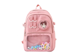 Mochila Escolar Com Alças De Ombro, Grande Capacidade, Para Estudantes, Com Bolsos Transparentes, Mochila Versátil De Nylon Rosa