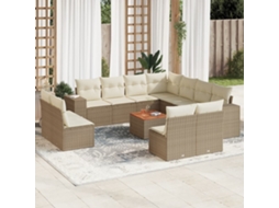 Conjunto de 12 Sofás para Jardim com Almofadões Vime Pe Bege Dkd Home Decor