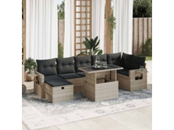 Vidaxl 8 Pcs Conj. Sofás Jardim C/ Almofadões Vime Pe Cinzento-claro