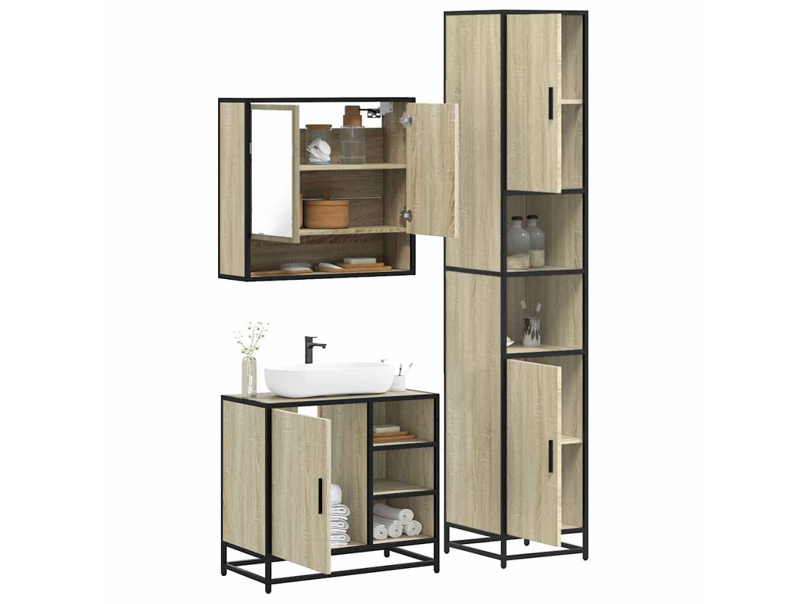 Vidaxl 3 Pcs Conj. Móveis Casa Banho Derivados Madeira Carvalho Sonoma