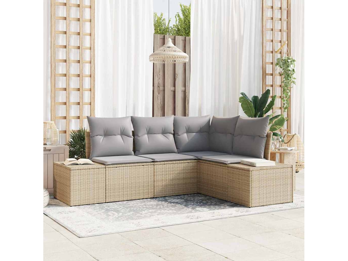 Vidaxl Conjunto De Sofá De Jardim 4 Unid. Bege E Cinza Claro Vime Pe