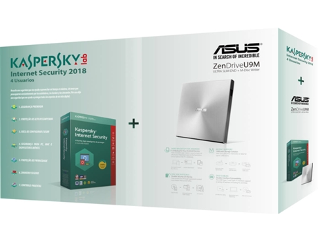 Pack ASUS Zen Drive U9M + Kaspersky Internet Security MD 4 User 1 Ano — Drive Externa | Software de Segurança