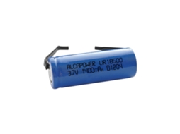 Bateria de lítio recarregável Li-ion 18500 3,7 V 1300 mAh com pinos de solda - Dimensões 51 x 18 (diâmetro) mm