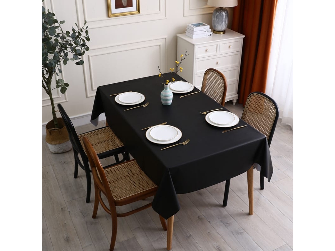 Mantel Retangular De Pvc 60x84 Polegadas Resistente À Água E Óleo Para Mesa De Jantar Festas E Camping Preto