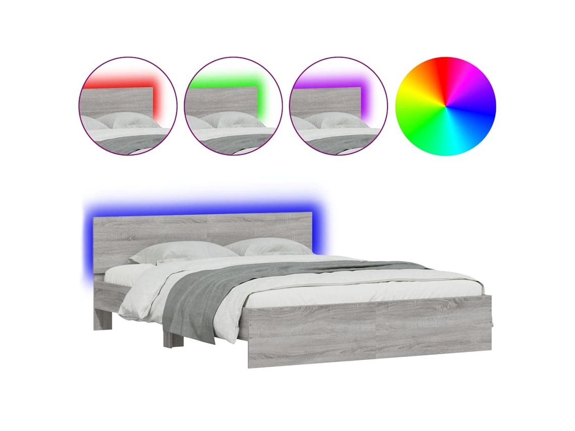 Estrutura Cama com Cabeceira e Luzes Led Cinzento Sonoma MAISON EXCLUSIVE (150x200 cm)