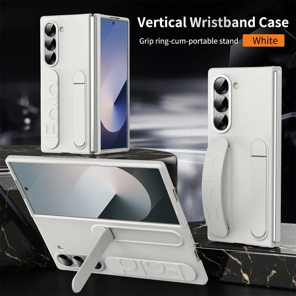 (branco, Galaxy Z Fold4) Capa Para Celular Com Alça De Pulso, Suporte Dobrável Oculto, Feita De Silicone.