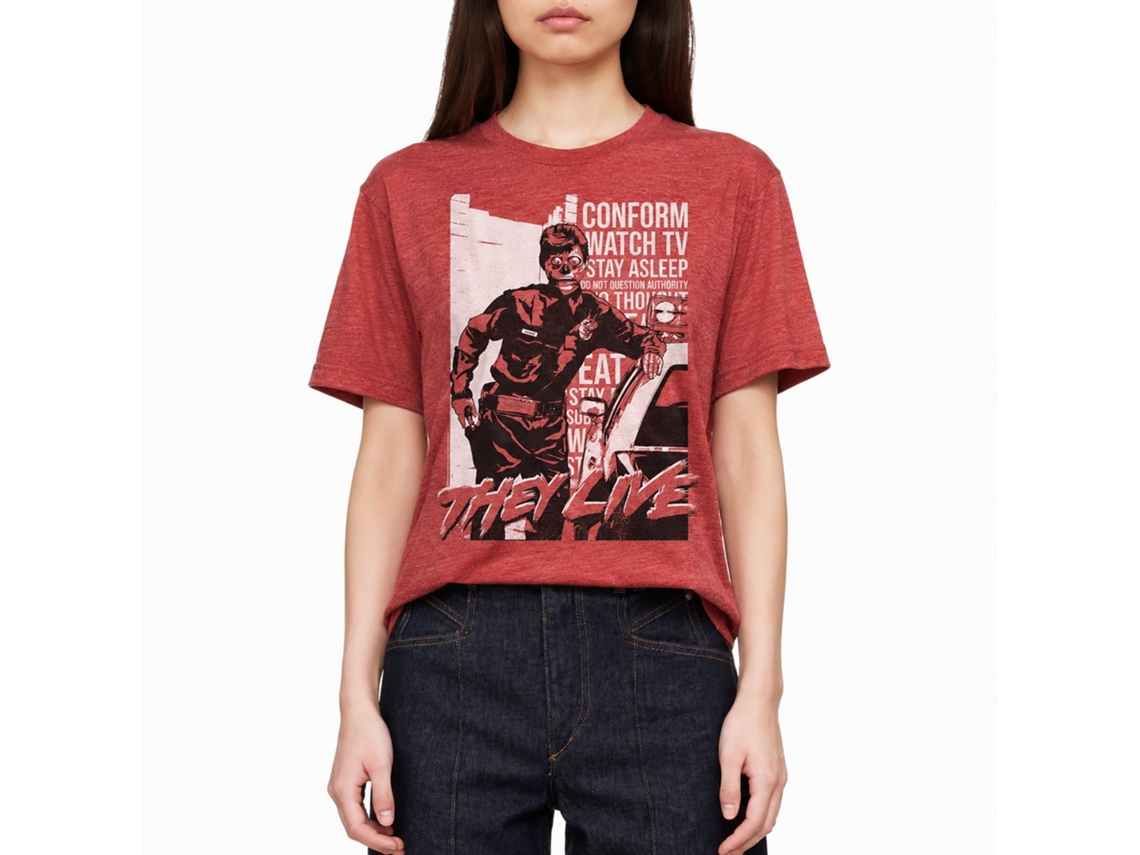 Rockinstone They Live Movie Cop And Car Heather Red Adult T-shirt Size:s