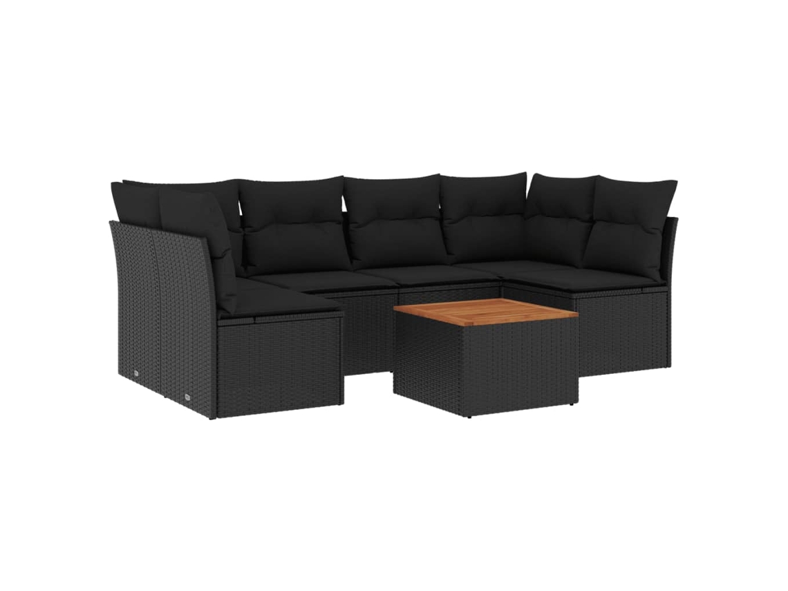 Conjunto de 7 Sofás para Jardim com Almofadões Vime Pe Preto MAISON EXCLUSIVE (7 pcs)