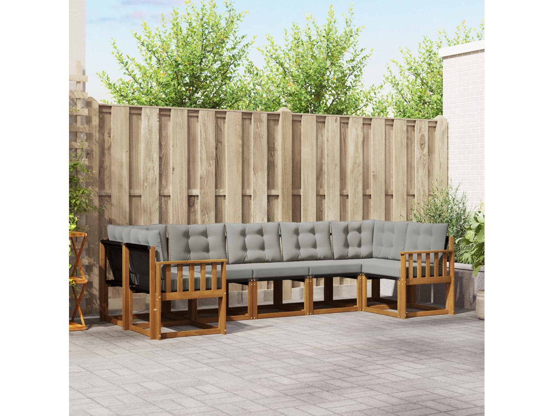 Vidaxl Conjunto De Sofás Para Exterior 7 Pcs Cinza Natural E Claro