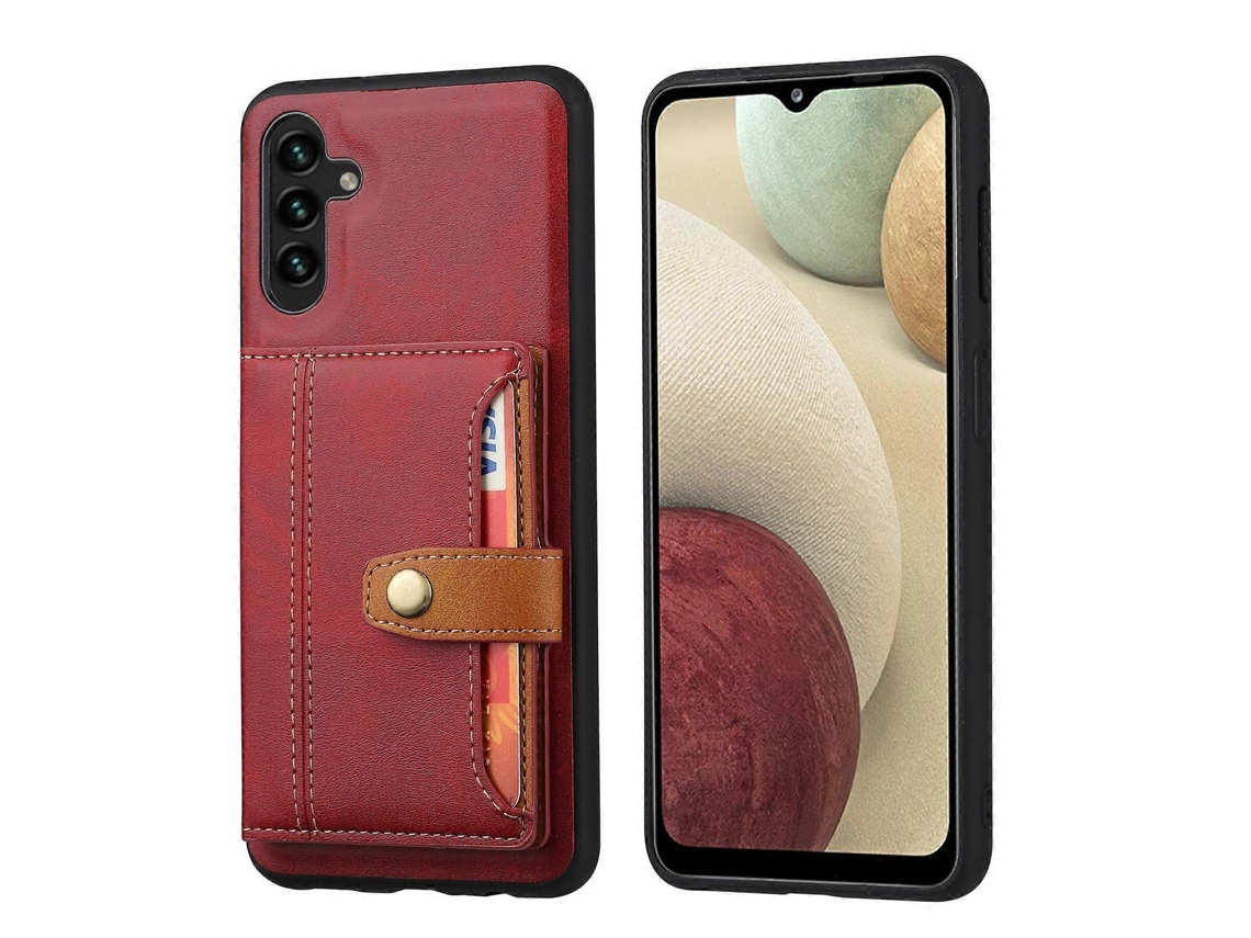 Capa Para Samsung Galaxy A14 5g Em Tpu + Pu Com Compartimento Para Cartão E Revestimento Em Couro De Bezerro.