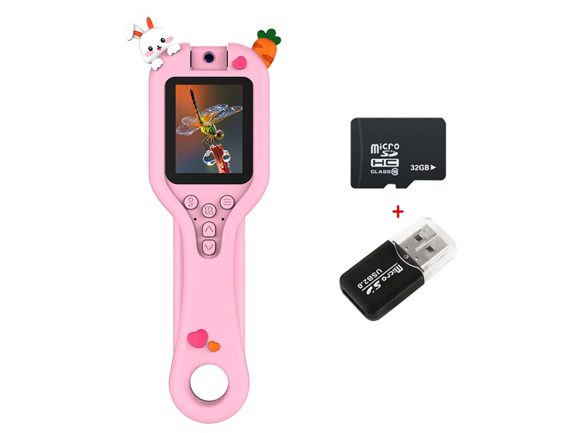Lupa 500x, Tela De 2,0 Polegadas Com Cartão De 32 Gb E Leitor De Cartão (coelho Rosa)