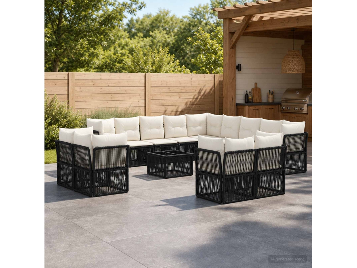 Vidaxl Conjunto De Sofá De Jardim 14 Unid. Preto Vime Pe