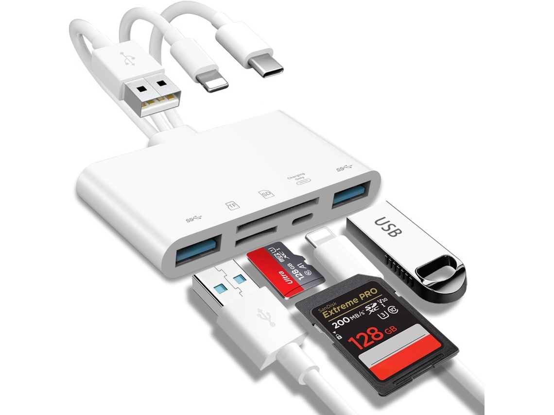 Adaptador Usb Otg 5 Em 1 Para Cartões De Memória Sd, Compatível Com Iphone/ipad E Dispositivos Usb-c E Usb-a.