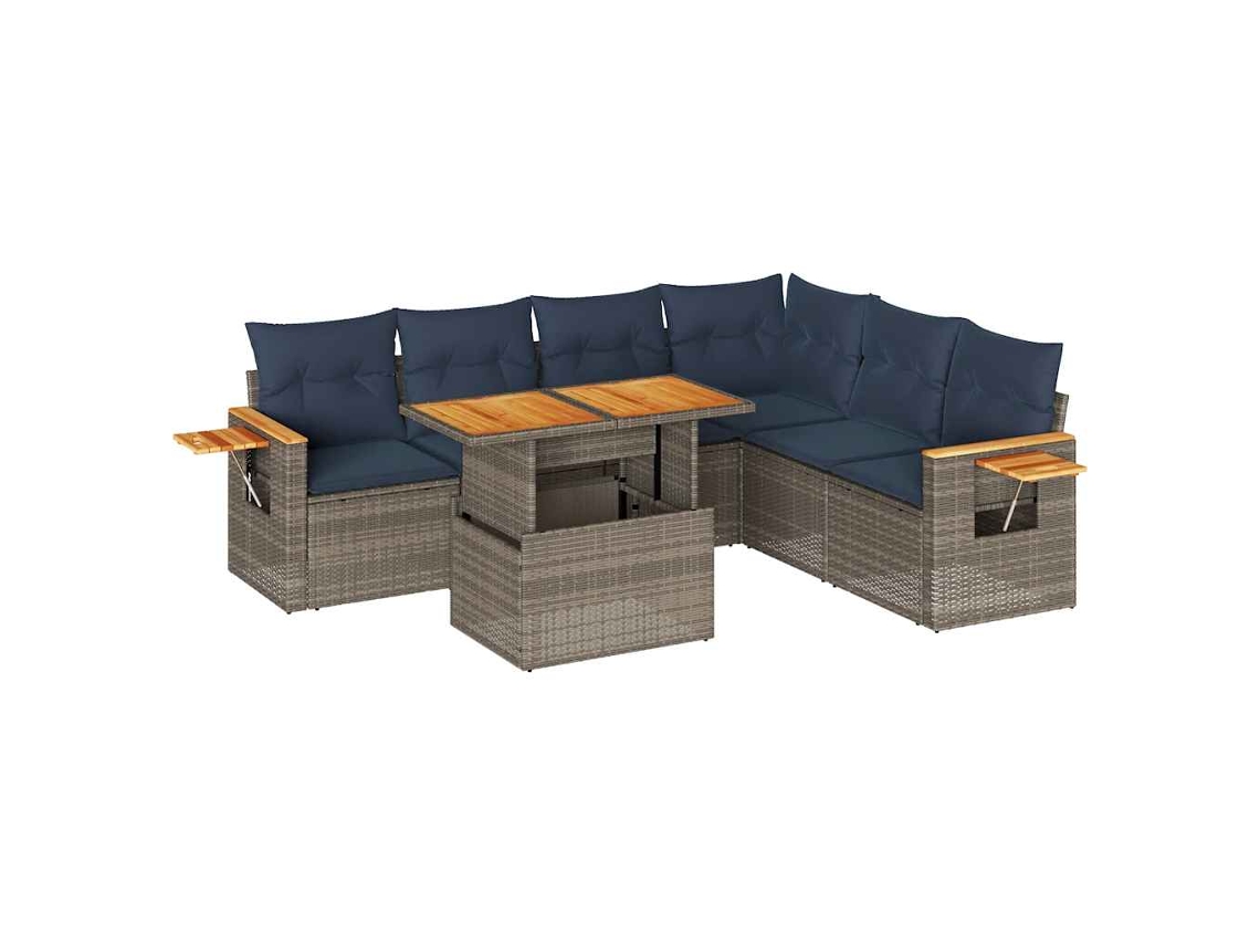 Conjunto de 7 Sofás de Jardim com Almofadões Vime Pe/acácia Cinzento MAISON EXCLUSIVE (7 pcs)