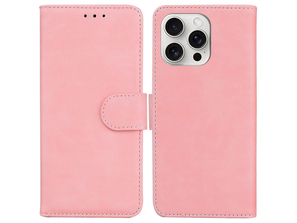 Capa De Couro Sintético Com Suporte Para Iphone 16 Pro Max, Cor Sólida
