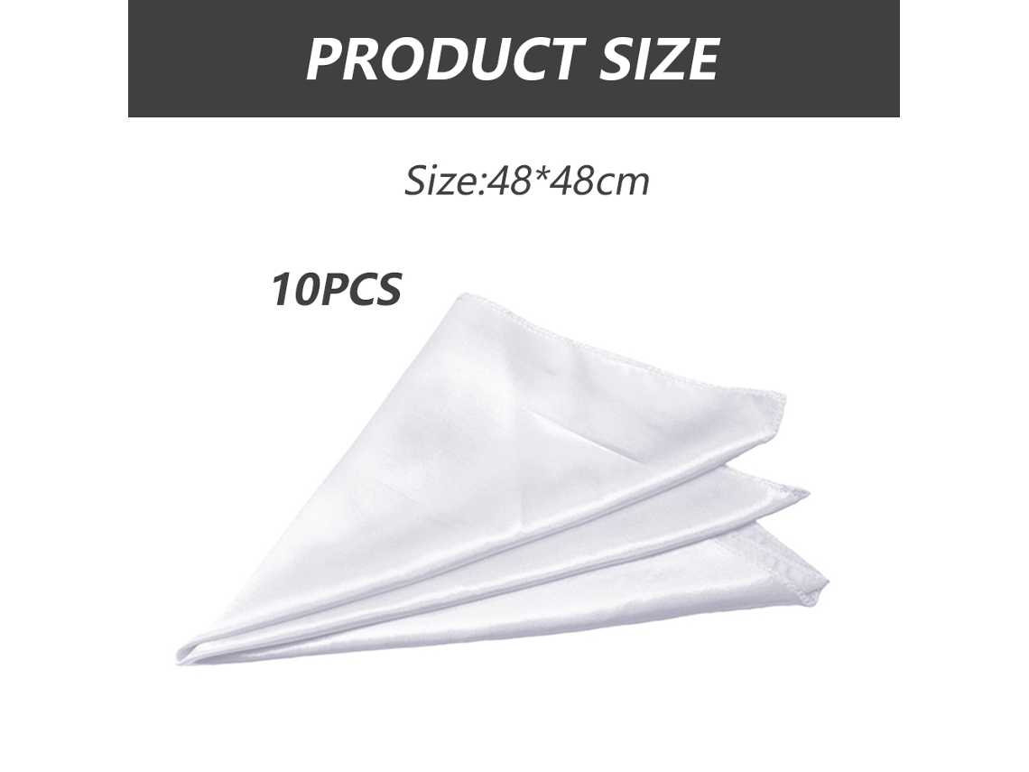 Pacote com 10 Guardanapos de Cetim Quadrado Guardanapos de Cetim Macio para Decoração de Jantar 48 Cm * 48 Cm Branco