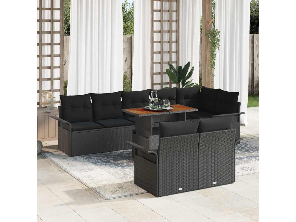 Vidaxl Conjunto De Sofá De Jardim 9 Unid. Preto Vime Pe