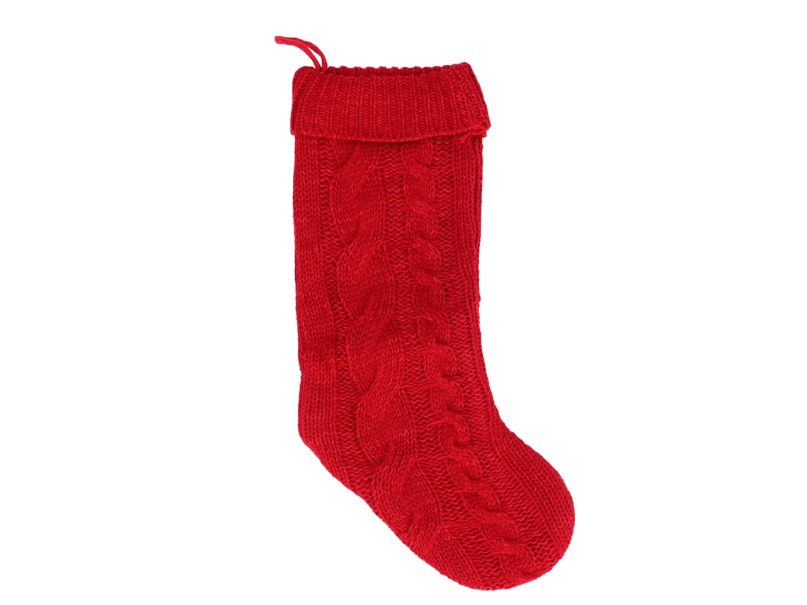 Meia de Natal Teída Macia Grande para Lareira Vermelha