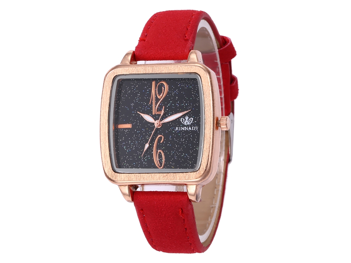 Relógio de Quartzo com Pulseira de Couro Estilo Simples Quadrado Decorativo Mão (vermelho)