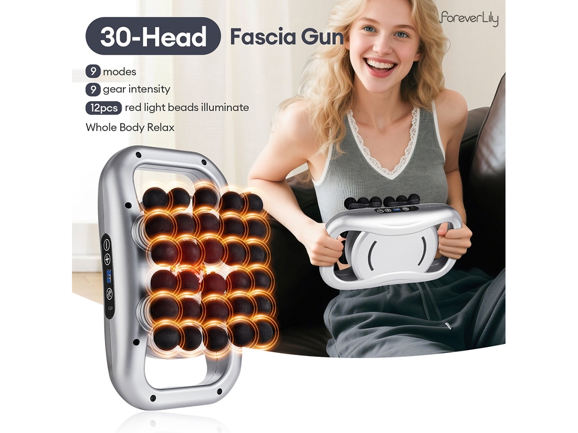 30 Cabeças Pistola De Massagem Corporal Pistola De Massagem De Alta Frequência Vibração Fáscia Massageador Costas Cintura Coxa Mas Aquaforge
