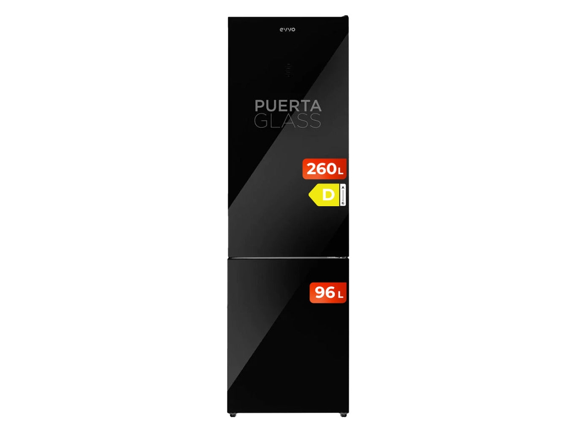 Frigorífico Combinado de Vidro EVVO F60b, 247 L + 94 L, Preto