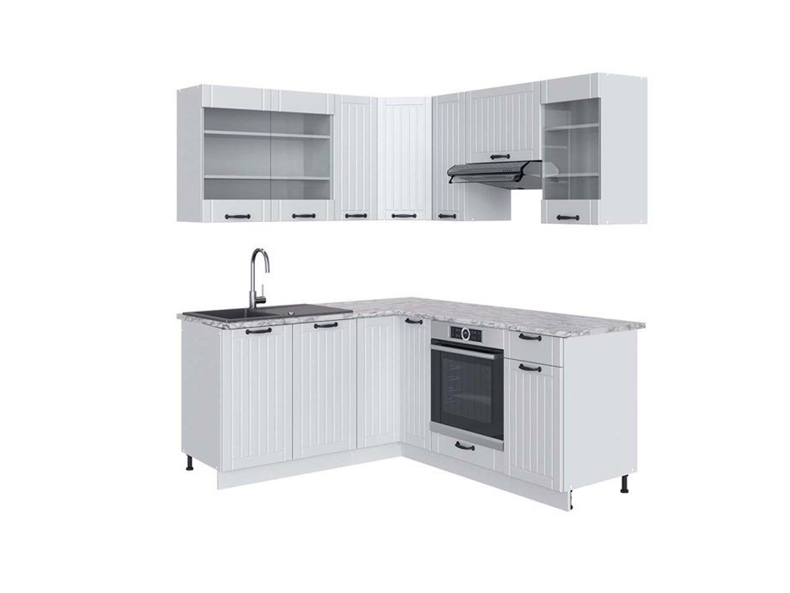 Cozinha de canto Fame-Line, 160 x 190 cm, Mármore PT, Country branco/branco, Vicco