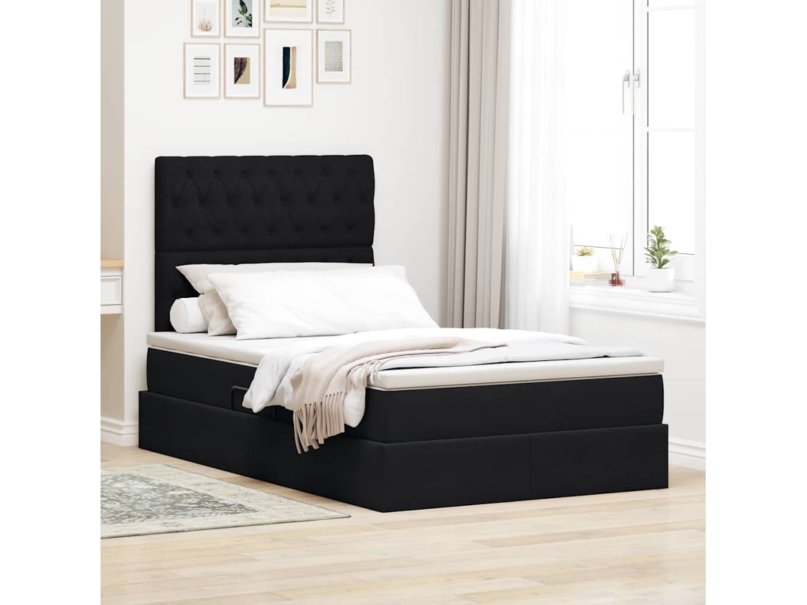 Vidaxl Cama De Armazenamento Led Com Colchão Preto 120 X 200 Cm Veludo