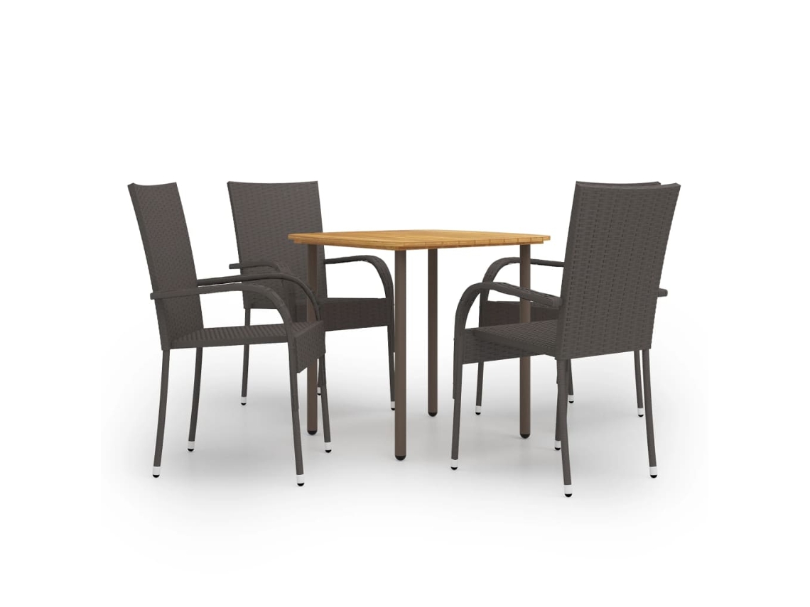 5 Pcs Conjunto De Jantar Para Jardim Vime Pe Castanho Dkd Home Decor