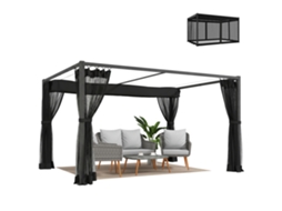 Pérgola de Jardim 3x4 M com Teto Retrátil e 4 Laterais em Rede Upf30+ Pérgola para Exterior Terraço Cinzento ZENCORE SERVICES