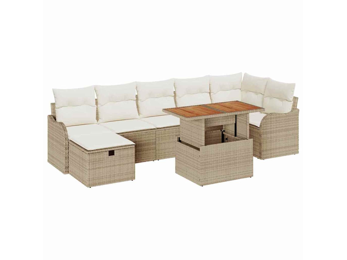 Conjunto 8 Conjunto De Sofá De Jardim Vidaxl Bege Vime Pe (100 X 55 X 73 Cm)
