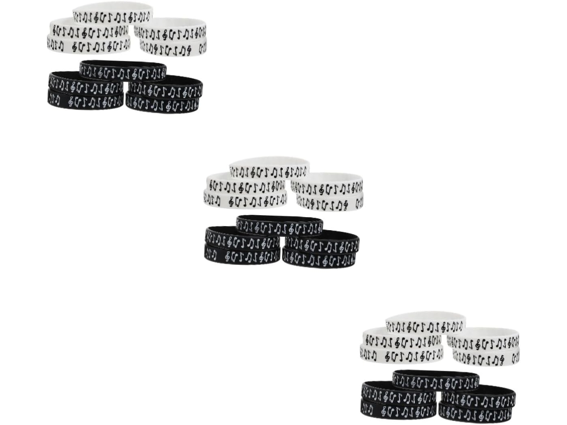 Conjunto de 30 pulseiras de silicone com notas musicais, em textura dourada, para mãos, estilo concerto musical, em gel.