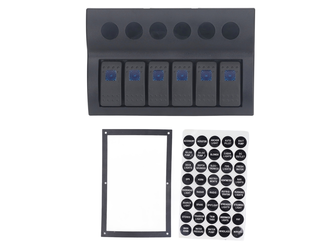 Painel de Interruptores Elétrico 6 Gang com Led Azul Pré cabado Protetor Sobrecarga Rv Dc12v 24v YURU
