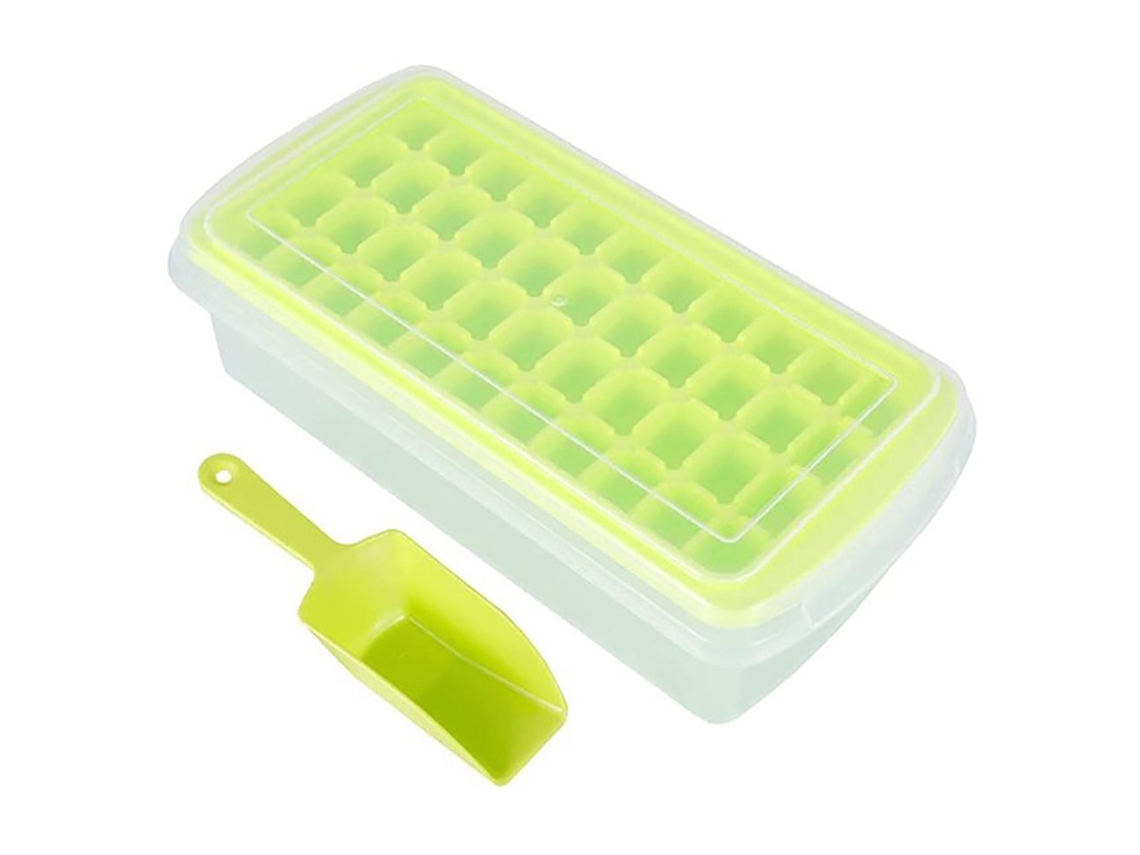 Bandeja de gelo com colher, dupla camada PP 44 grades, bandeja de gelo anti-odor para coquetéis Slowmoose (verde)
