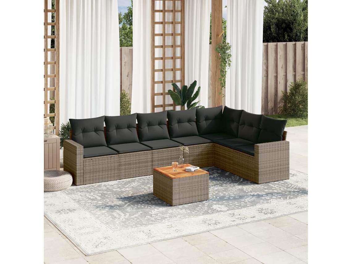 Vidaxl 8 Pcs Conjunto Sofás De Jardim C/ Almofadões Vime Pe Cinzento