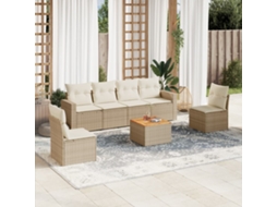 Vidaxl 7 Pcs Conjunto De Sofás P/ Jardim Com Almofadões Vime Pe Bege