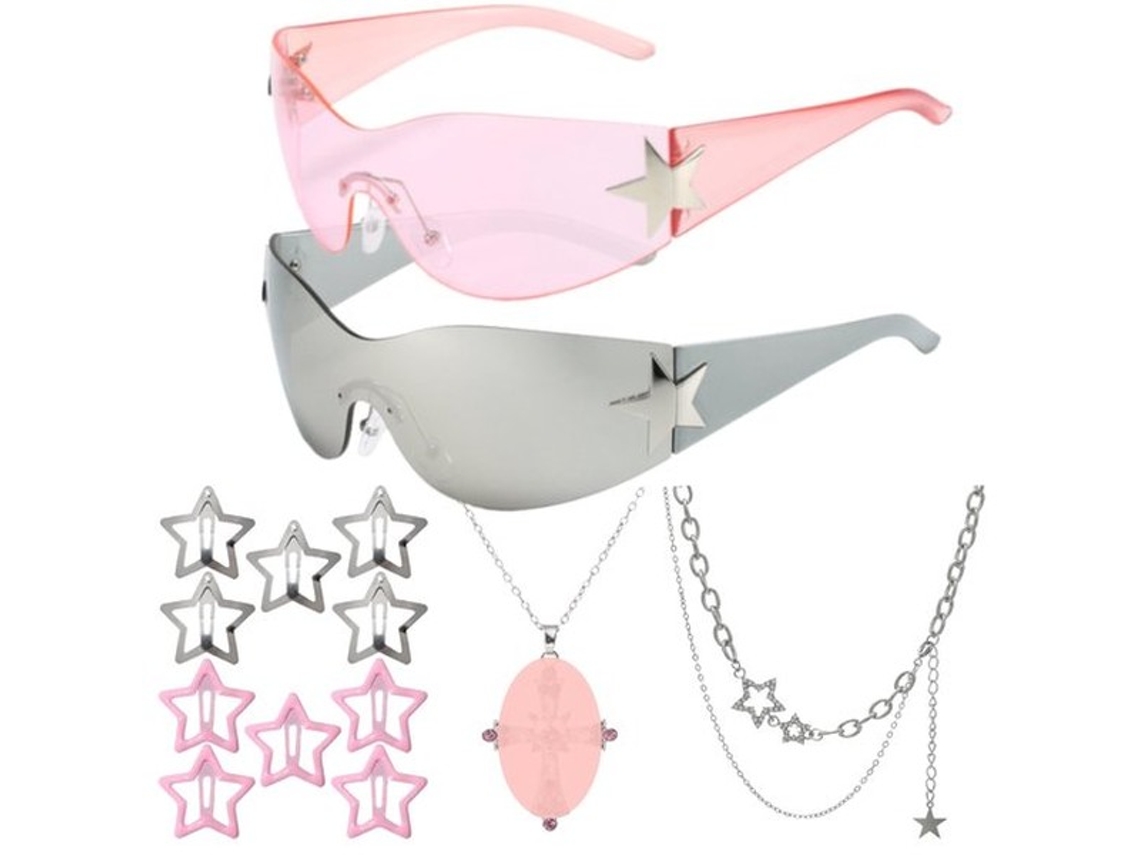Óculos De Sol Retro Sem Fio - Óculos De Sol Feminino/masculino - Multicolor - Inclui Gravetos - De Alta Qualidade - Plástico - Perfeito Para Festa - Ó