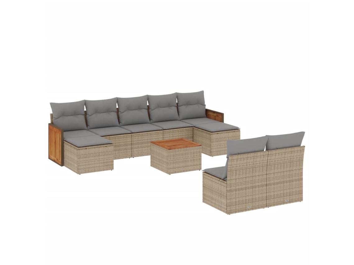 Conjunto de 10 Sofás para Jardim com Almofadões Vime Pe Bege MAISON EXCLUSIVE