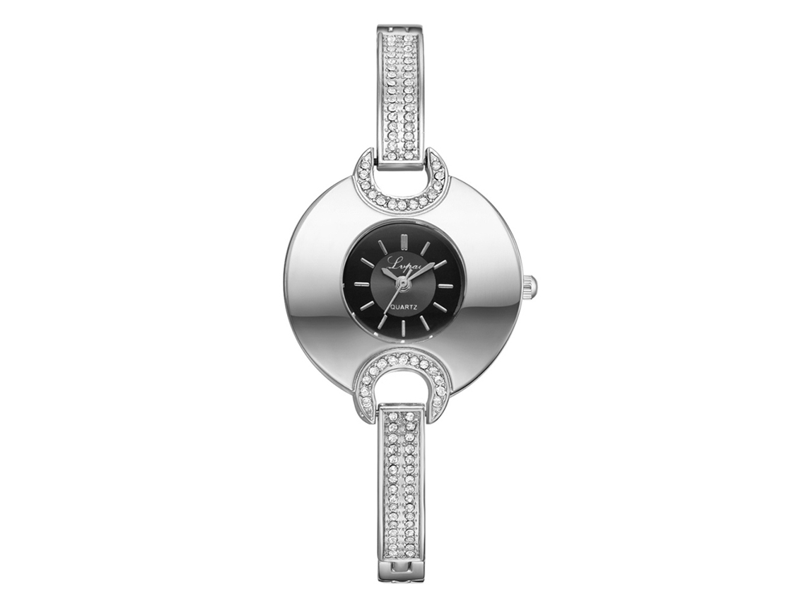 Relógio Pulseira Feminino de Liga com Quartzo e Strass Painel Preto Prata Lvpai