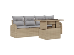 Conjunto 5 Conjunto De Sofá De Jardim Vidaxl Bege Vime Pe (234 X 177 X 85 Cm)