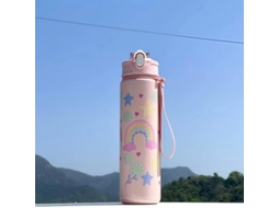 Garrafa de Água Infantil , Capacidade de 750ml, Feita de Plástico Ecológico. MDUG (arco íris Rosa)