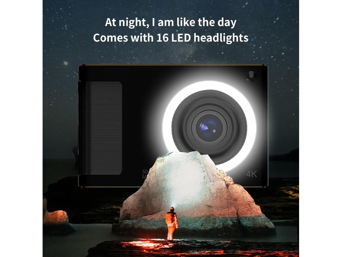 Câmera Digital 1080p Tela De 2.4 Polegadas 8x Zoom Anti Shake Câmera Ccd Compacta Com 16 Luzes De Enchimento Led 32gb Pretoyemaesre