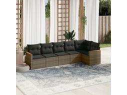 Vidaxl 6 Pcs Conjunto Sofás De Jardim Com Almofadões Vime Cinzento