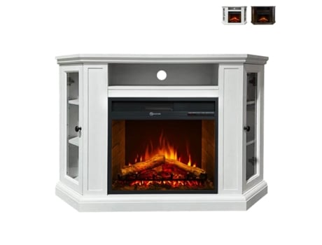 Lareira Elétrica de Canto em Madeira Branca W126 X D78 X H83 Madison DIVINA FIRE
